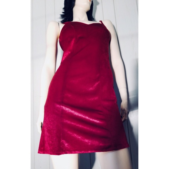 Vintage Dresses & Skirts - 💋Vintage Sexy Red Velvet PINUP Pencil Slipdress